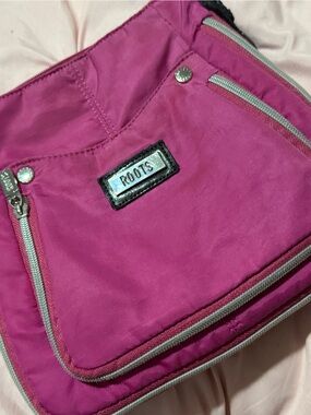Roots Hot Pink Crossbody Bag with Silver Accents